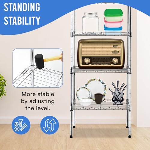 PayLessHere | 6-Tier Wire Shelf | 17"x12"x64" | Chrome | Adjustable Racks | Heavy-Duty Storage Shelves, Holds Upto 600 lbs | Rust-Resistant, No-Tool Assembly | for Home, Garage Shelving