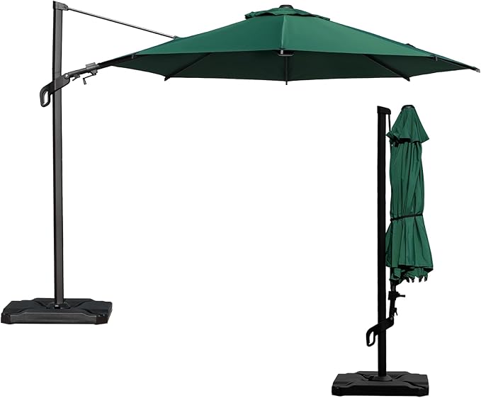 Abba Patio 10FT Vienna Offset Patio Umbrella Outdoor Cantilever Umbrella with 360° Rotation Design and Easy Tilt Adjustment UV 50+ Protection 8 Ribs for Backyard Garden Deck Pool Patio, Dark Green