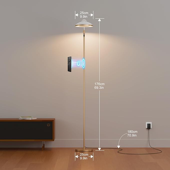 DUSKTEC Floor Lamp with RGB Star Projector, 15W 1400LM Dimmable 4 Color Temperatures LED Standing Lamp with Remote, Modern Tall Corner Lamp for Living Room, Bedroom, Office (Gold)