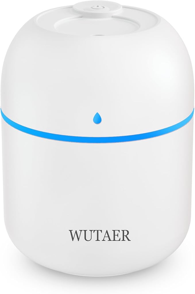 Portable Small Humidifier, WUTAER USB Personal Desktop Humidifier for Car, Office Room, Bedroom, Auto Shut-Off, 2 Mist Modes, Super Quiet(220ml, White)