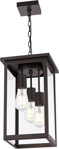 Yaohong Outdoor Pendant Light Fixture, 3-Light Vintage Oil Rubbed Bronze Farmhouse Exterior Hanging Lights with Clear Glass and Adjustable Chain, Outdoor Hanging Lantern for Porch Entrance Foyer Front