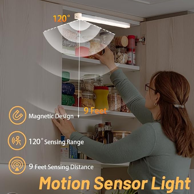 6 Pack Under Cabinet Light,Rechargeable Indoor Wireless Closet Lights for,Stairs Cabinet,Kitchen,Motion Sensor LED Lights with Magnetic 8 inch