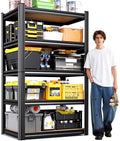 71"H Heavy Duty Garage Shelving - 1900 LBS Capacity 5-Tier Metal Storage Shelves, 71"H x 28"W x 12"D Adjustable Steel Utility Rack, Compact Storage Shelf for Pantry, Closet, Basement, Shed - Black