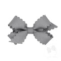 Wee Ones Girls' Classic Grosgrain Hair Bow with Scalloped Edges, No-Slip Hair Clip, Handmade, Gray, Mini