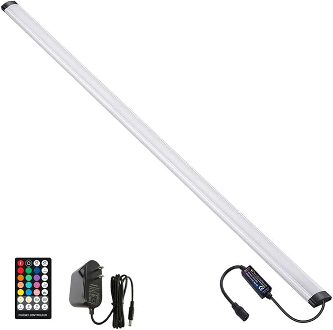 Dimmable Under Cabinet Lighting, RGB LED Light Bar, RF Remote Control Lamp, Multicolor Under Counter Lights for Desk, Room, Cupboard, Hallway, Shelf, Closet (36 Inch)