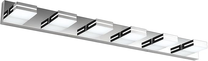 SineRise LED Modern Bathroom Vanity Light Fixtures (6-Light, 48-Inch, Dimmable), Chrome Modern Acrylic Bathroom Wall Lighting Fixtures Over Mirror (Cool White 6000K)