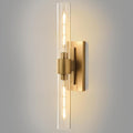 Champagne Brass Bathroom Wall Sconce - Modern Gold Light Sconces - Dimmable Lighting Fixtures - Vertical or Horizontal Mounted Clear Glass Tube Vanity Lights for Indoor Living Room Hallway