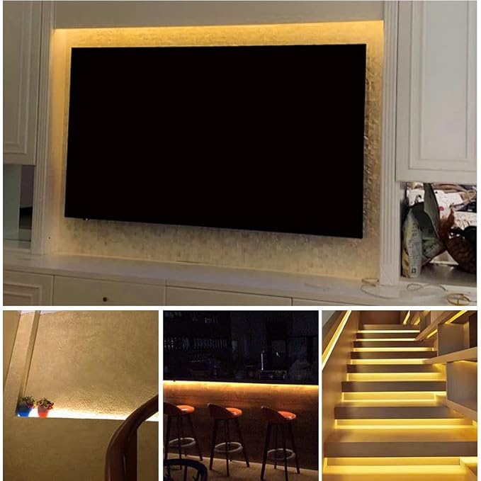 LED Under Cabinet LED Strip Motion Sensor, Battery Powered Bed Stairs Wardrobe Lamp Tape, Waterproof 5V LED Closet Smart Night Strip Light (3M, Warm White)