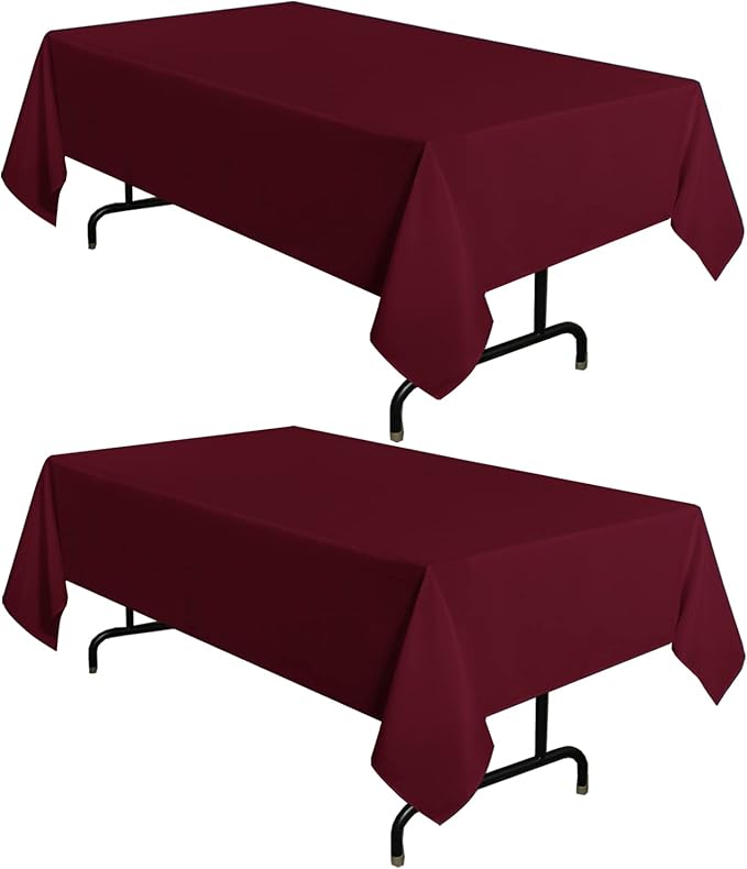 sancua 2 Pack Burgundy Tablecloth 60 x 84 Inch, Rectangle 4 Feet Table Cloth - Stain and Wrinkle Resistant Washable Polyester Table Cover for Dining Tables, Buffet Parties and Camping