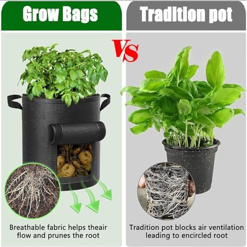 4 Packs 10 Gallon Potato Grow Bags, Heavy Duty Nonwoven Fabric Pots with Handles for Planting Vegetables, Flowers