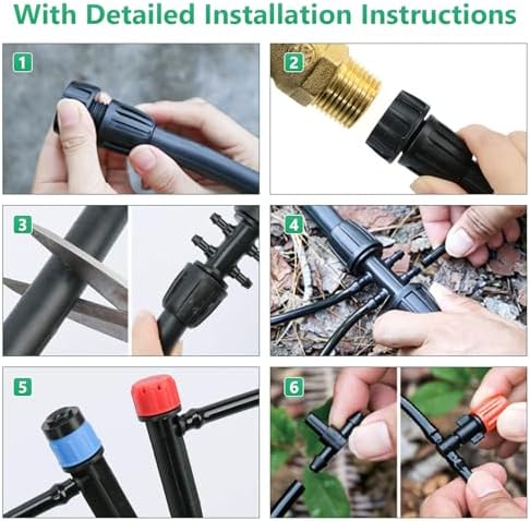 256FT Automatic Drip Irrigation System Kit,Automatic Garden Watering Misting System for Greenhouse, Yard, Plant ，Lawn with 1/2 inch Hose 1/4 inch Distribution Tubing and Accessories