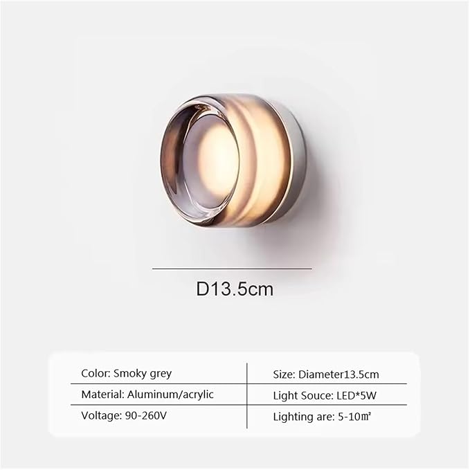 Modern LED Wall Lamp - Amber Jelly Decor Sconces for Living Room, Corridor, Study & Dining Room - Smokey Grey Fixture - Elegant Home Lighting Accent