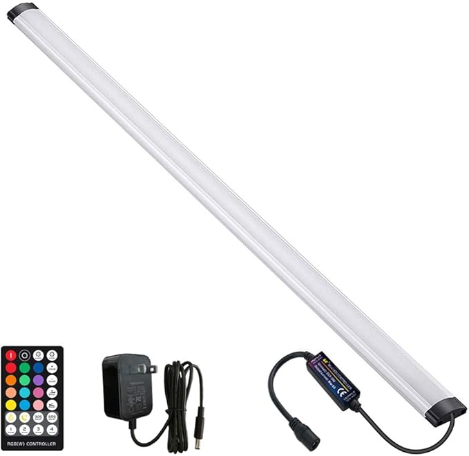 Dimmable Under Cabinet Lighting, RGB LED Light Bar, RF Remote Control Lamp, Multicolor Under Counter Lights for Desk, Room, Cupboard, Hallway, Shelf, Closet (24 Inch)