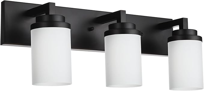 TODOLUZ Wall Sconce Lighting Over Mirror, 3-Lights Matte Black Bathroom Vanity Light Fixtures with Opal White Glass, Wall Mount Bath Light for Dressing Table Hallway Bedroom