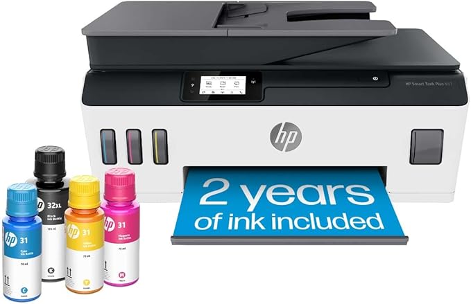 HP Smart Tank Plus 651 Wireless All-in-One Printer, Ink Tank Printer-for-Home Use, up to 2 Years of Ink in Bottles, Auto Document Feeder, Mobile Print, Scan, Copy, Fax (7XV38A)
