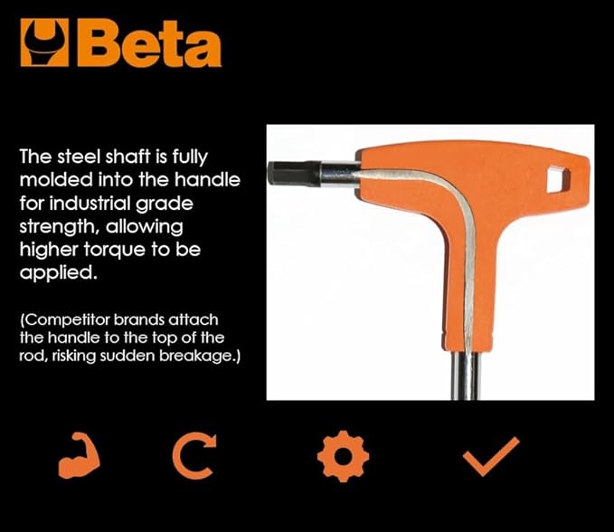 Beta 96T SAE (Fractional Inch) T-Handle Hex Key Wrench 5/16" | High Torque Ergonomic Allen Wrench with Dual Hex Tips | Drop Prevention Hole | Industrial Strength | Made in Italy