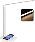LED Desk Lamp with Night Light, Fast Wireless Charger, USB Charging Port, 10 Brightness, 5 Color Modes, Dimmable Bedside Table Lamp for Bedroom, Touch Control, Auto Timer, 1200Lux Super Bright