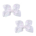 6 Inch White Sparkly Glitter Sequin Hair Bows for Girls Toddlers Kids Children Teenage (2PCS)