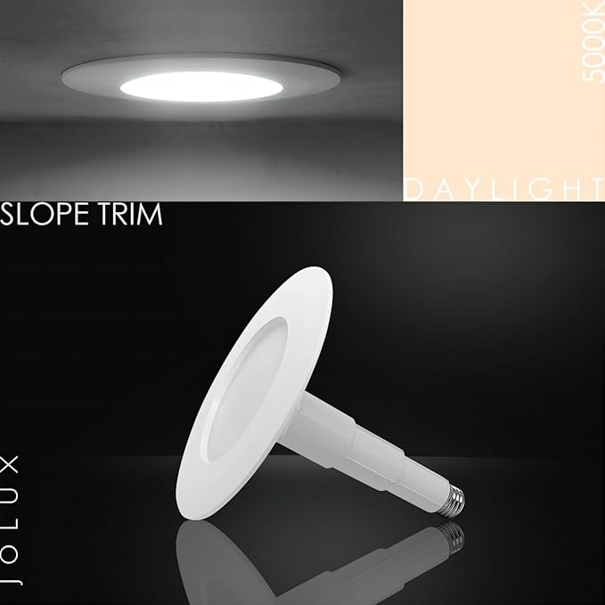 Jolux 4-Pack 5/6" LED Can Lights Retrofit Recessed Lighting,12W=60W,5000K Daylight,800 Lumens,Dimmable Adjustable Retrofit Downlight,ETL,Damp Rated,Simple Installation Can Lights,Bevel Trim