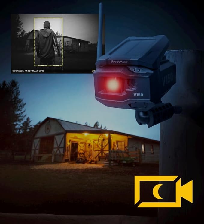 Vosker V150 Solar-Powered LTE Cellular Photo Security Outdoor Camera | Motion Activated Photo Capture Nightvision Wireless Camera | Receive Photos only - No Video | on Your Mobile App