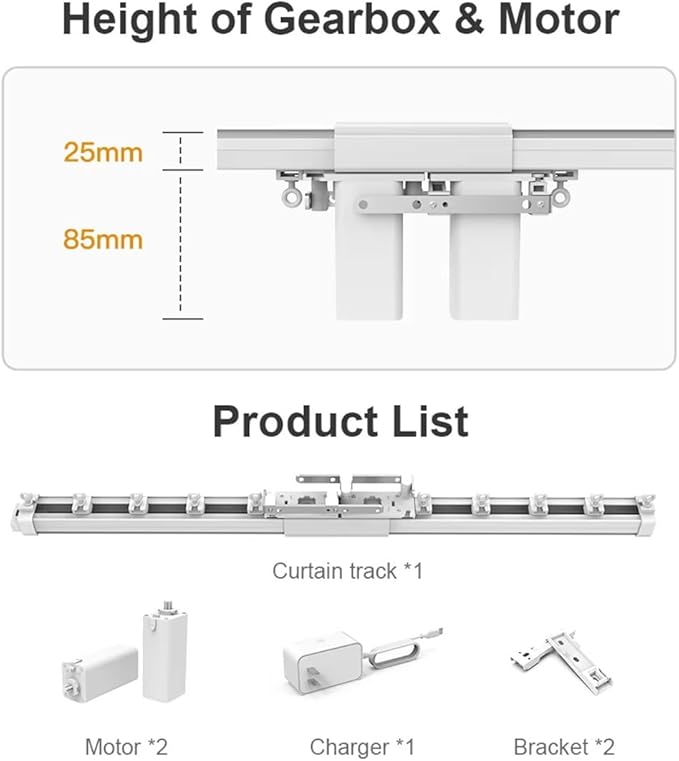 ZigBee 3.0 Dual Motor Smart Curtain Track System, Ripple Fold Electric Drapery Rods, Independent Left Right Control Day Night Curtains, 1.2N.m Mini Automatic Opener (6 meters (236.2 inches))