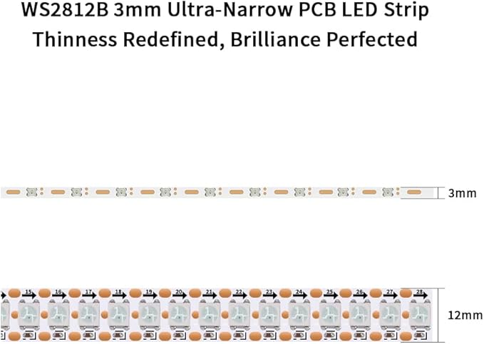 16.4FT WS2812B WS2812 3mm Ultra Narrow LED Strip,DC5V 100LEDs/m Individually Addressable Dream Color Flexible Smart Light Tape for Bedroom,Kitchen,Stage,TV Backlight(No Adapter or Controller)