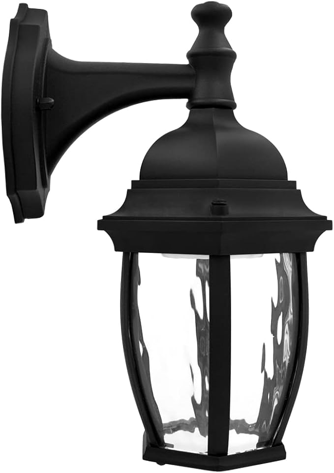 Maxxima Luvoni Smart WiFi LED Outdoor Wall Light, Black w/Clear Water Glass, App Controlled Porch Lantern, 850 Lumens, CCT 2700K - 6500K, Dimmable, Works with Google Home/Alexa