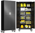 GAIOUS Metal Garage Storage Cabinet with Lock, Steel Tool Cabinet with 2 Doors and 5 Adjustable Shelves, 75” Tall Lockable File Cabinet with Wheels, Organization for Home Office Garage Gym - Black