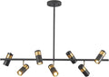 KCO Lighting Black and Gold 7-Light Hanging Track Lighting Modern Kitchen Island Pendant Track Lighting Fixtures Mid Century Ceiling Mount Adjustable Spotlight