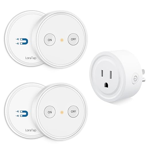 LoraTap Mini Remote Control Outlet Plug Adapter with 2 Remotes, 656ft Range Wireless Light Switch for Household Appliances, No Hub Required, 10A/1100W, White, 2 Years Warranty (2 Remotes + 1 Outlet)
