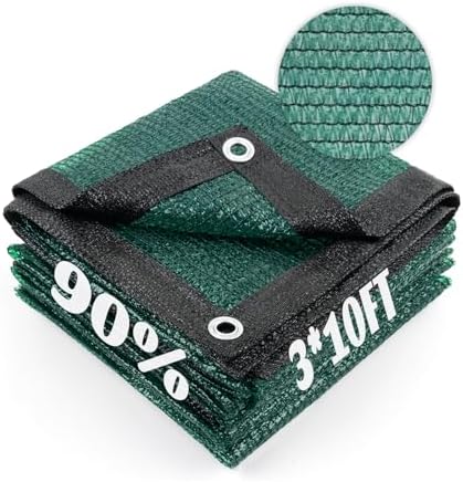 Cool Area Sun Shade Cloth with Grommets for Garden, 90% 3x10ft, Dark Green