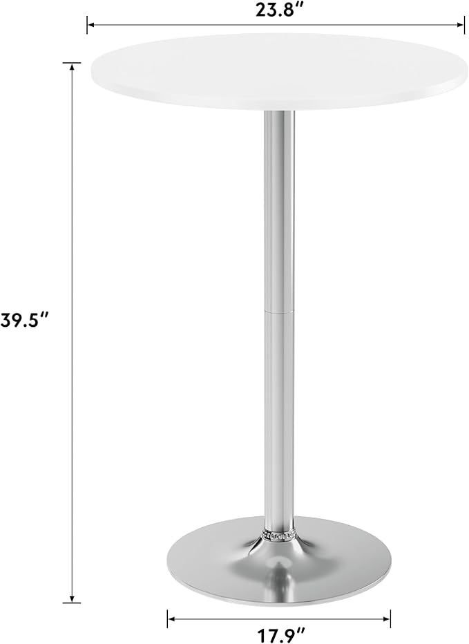 Shahoo Round Bar Table, Cocktail Tables with Metal Base & MDF Top, for Bistro Pub, Cafe, Silver and White