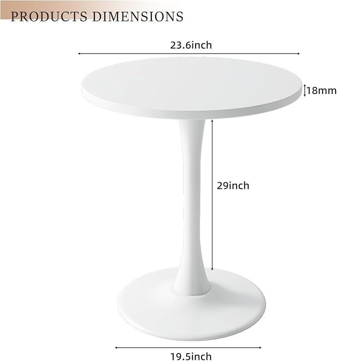 White Round Table 24 inch, Modern Round Dining Table, Mid Century Coffee Table, White Tulip Round Table for Living Room and Kitchen