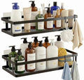 PUSDON 2-Pack Minimalist Shower Caddy Wall Mount, Open Frame Bathroom Shelf Organizer with Mesh Base, Rustproof Floating Spice Rack for Kitchen, Holds 50 LBS, 4 Hooks - Matte Black, Guardrail
