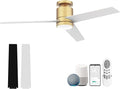 52” Smart Flush Mount Ceiling Fans with Lights Remote,Quiet DC Motor,Outdoor Indoor Low Profile Ceiling Fan,Voice Control via WiFi Alexa App,Modern Gold and White Black Fan for Bedroom Patio
