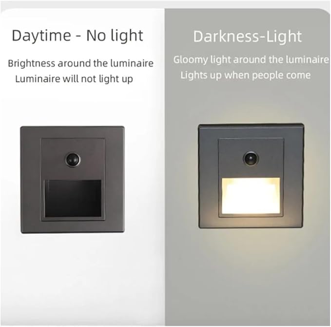 4Pcs Motion Sensor Stair Lights 3W Recessed LED Step Light 3000K Indoor Stair Step Wall Lamp Staircase Bedroom Decoration 1Pcs Black