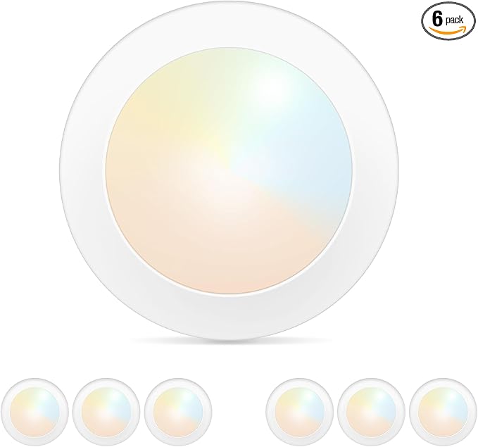 6-Pack 4 Inch Disk Lights, 2700K-5000K Adjustable, 10W, 650LM, CRI 90+, Dimmable 10%-100%, Wet Rated, Surface Mount LED Ceiling Light for Bathroom Kitchen, ETL Listed