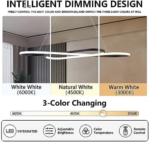 Led Pendant Light, Modern Chandelier,Dimmable Black Led Chandelier for Dining Room Light Fixture Over Table Modern Kitchen Island Lighting with Remote,Height Adjustable Ceiling Lamps