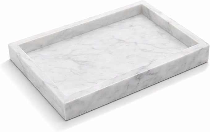 Natural White Marble Tray for Bathroom | Kitchen | Vanity | Desktop, Stone Organizer for Coffee Table, Dresser, Nightstand, Candles, Soap, Towel, Plant, Jewelry (10" x 6"), Rectangular