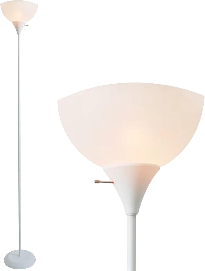 Newhouse Lighting NHFL-JO-WH Joey 71-inch Modern Standing, Torchiere Floor Lamp for Bedrooms, Living Room | Durable Floor Lamp for Home, Office, Reading (White)
