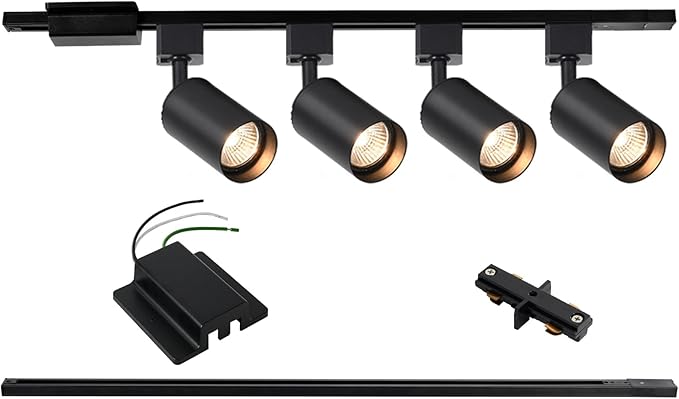 4-Light LED Track Lighting Kit with 3.3FT H Track Lighting Rails & Floating Canopy Connector, GU10 Track Light Kit, Modern Kitchen Track Lighting Fixtures Ceiling Spot Light, Black (No Bulbs)