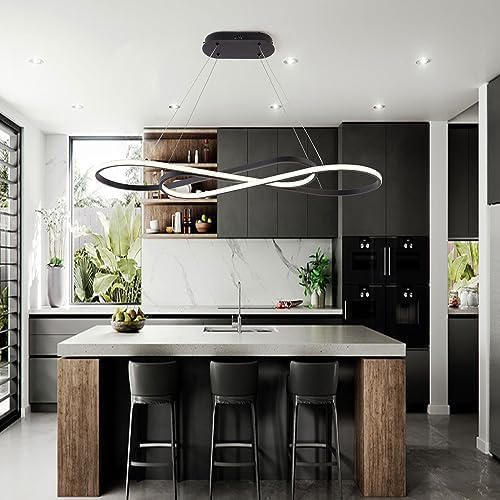 Led Pendant Light, Modern Chandelier,Dimmable Black Led Chandelier for Dining Room Light Fixture Over Table Modern Kitchen Island Lighting with Remote,Height Adjustable Ceiling Lamps