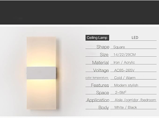 LED - Fashionable Decorative Light for Bedroom, Bedside, Stairs & Corridor Simple 110V Chandelier Style Wall Modern Home Decor (Black 22x11CM)