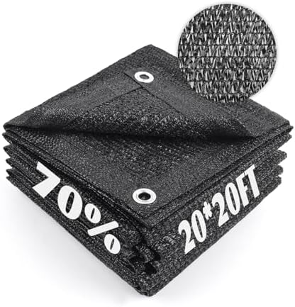 Cool Area Sun Shade Cloth with Grommets for Garden, 70% 20x20ft, Black