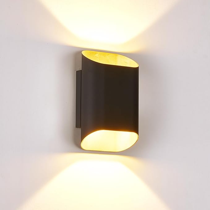 1 Pack Black & Gold Up & Down Wall Sconce Lamp 5%-100% Dimmable, Modern Indoor/Outdoor Light, IP65 Waterproof, 120V, 1200LM, 12W, 2700K-5000K 5-Color Selectable, CRI90+, ETL FCC Certified
