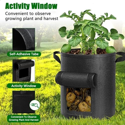 4 Packs 10 Gallon Potato Grow Bags, Heavy Duty Nonwoven Fabric Pots with Handles for Planting Vegetables, Flowers