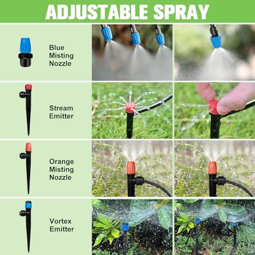 260FT Drip Irrigation System for Garden with 40 Nozzles & Emitters, Garden Watering System with 1/2" & 1/4" Tube and Barbed Fittings - Adjustable Sprinklers Kit for Greenhouse,Lawn,Pond De-Icer