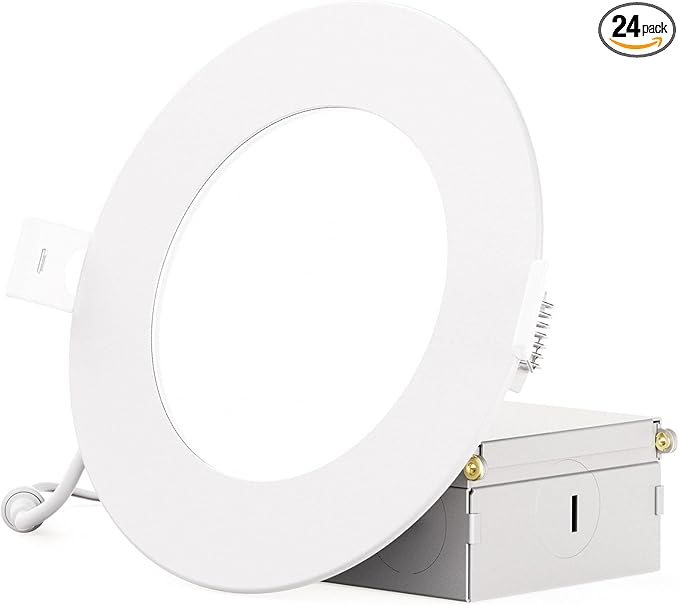 INFIBRITE 4 Inch 2700K Soft White 9W 750LM Thin LED Ceiling Light Kit, Dimmable, Wet Rated (24 Pack)