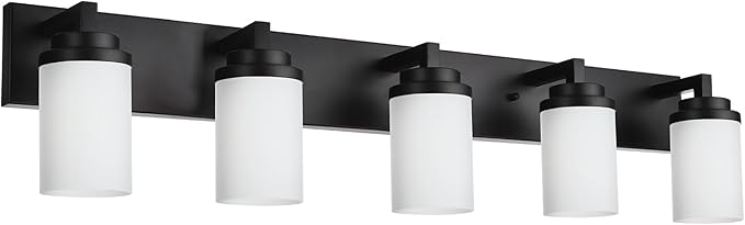 TODOLUZ 5 Light Bathroom Vanity Light Fixtures, 31-Inch Wall Sconce Lighting Over Mirror with Opal White Glass Shade, Modern Wall Mount Lamp for Kitchen
