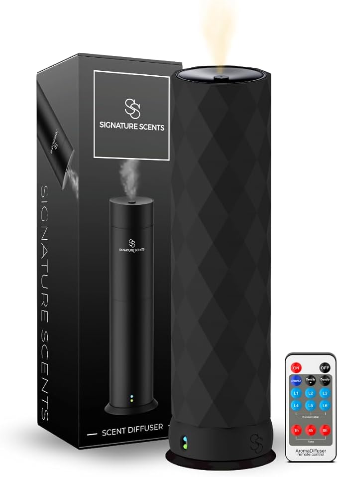 Waterless Essential Oil Hotel Scent Diffuser - Cold Air Diffuser - Covers 1000 sq. ft. - Waterless Diffuser for Home, Office & Hotel (Black + Interchangeable Sleeve) (Black + Matte Black Sleeve)